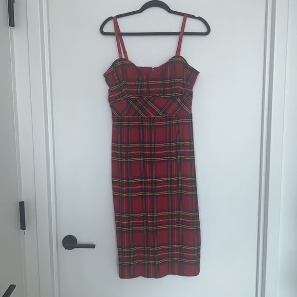 Betsey Johnson Torrid Collaboration Red Tartan Ponte Plaid Dress - Picture 6 of 10